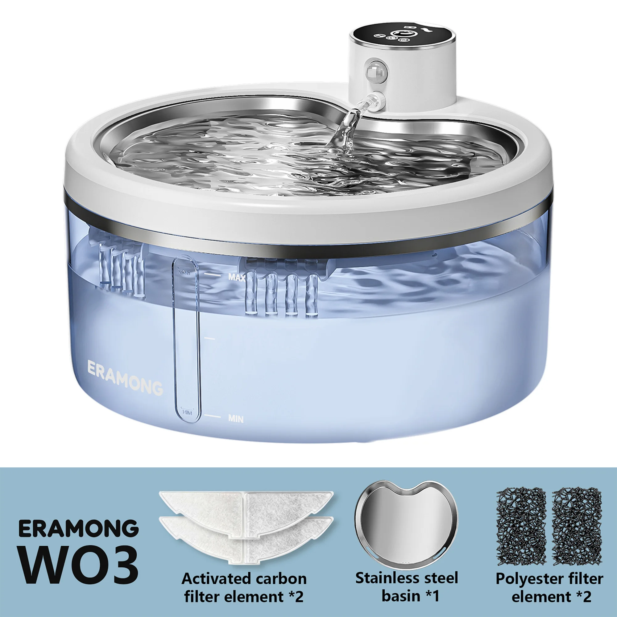 2,5L/88oz Intelligenter Katzenwasserbrunnen aus Edelstahl mit automatischem Filter und Bewegungssensor für mehrere Haustiere