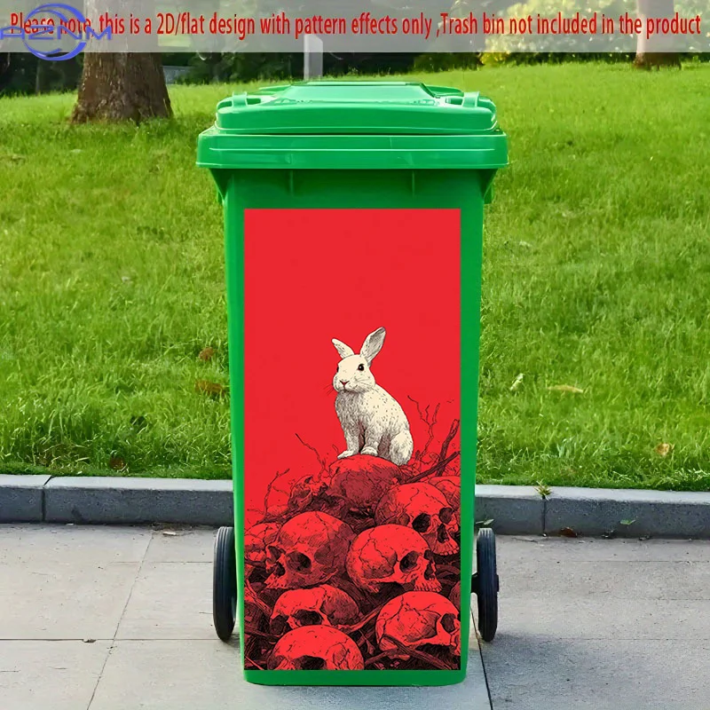 [2D Flat Printing] 1pc 2D Pattern Printed Kitchen Trash Can Sticker, X Cm Pile of Bones with White Rabbit Theme Kitchen Home D