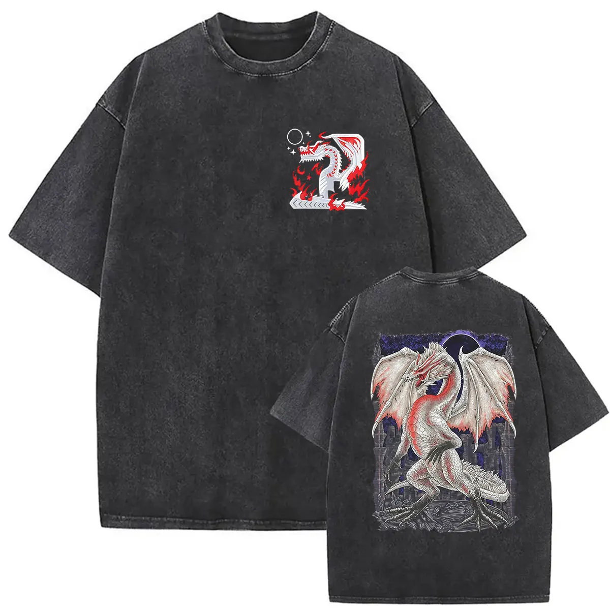 2026 Game Monster Hunter White Fatalis Vintage Washed T Shirt Men Women Casual Oversized High Quality Cotton T-shirts Streetwear
