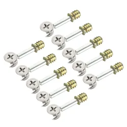 10Sets Furniture Side Connecting Fastener Cam Fitting Dowel Pre-inserted Nut Joint Connector 15x12mm Excenter Lock Screws Wheel