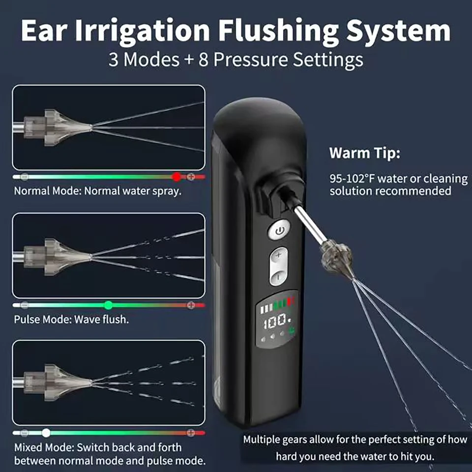 New Arrivals Waterproof 3 Modes Ear Wax Removal Kit 2000mAh Battery Capacity LCD Electric Ear Cleaner with 250ml Water Tank