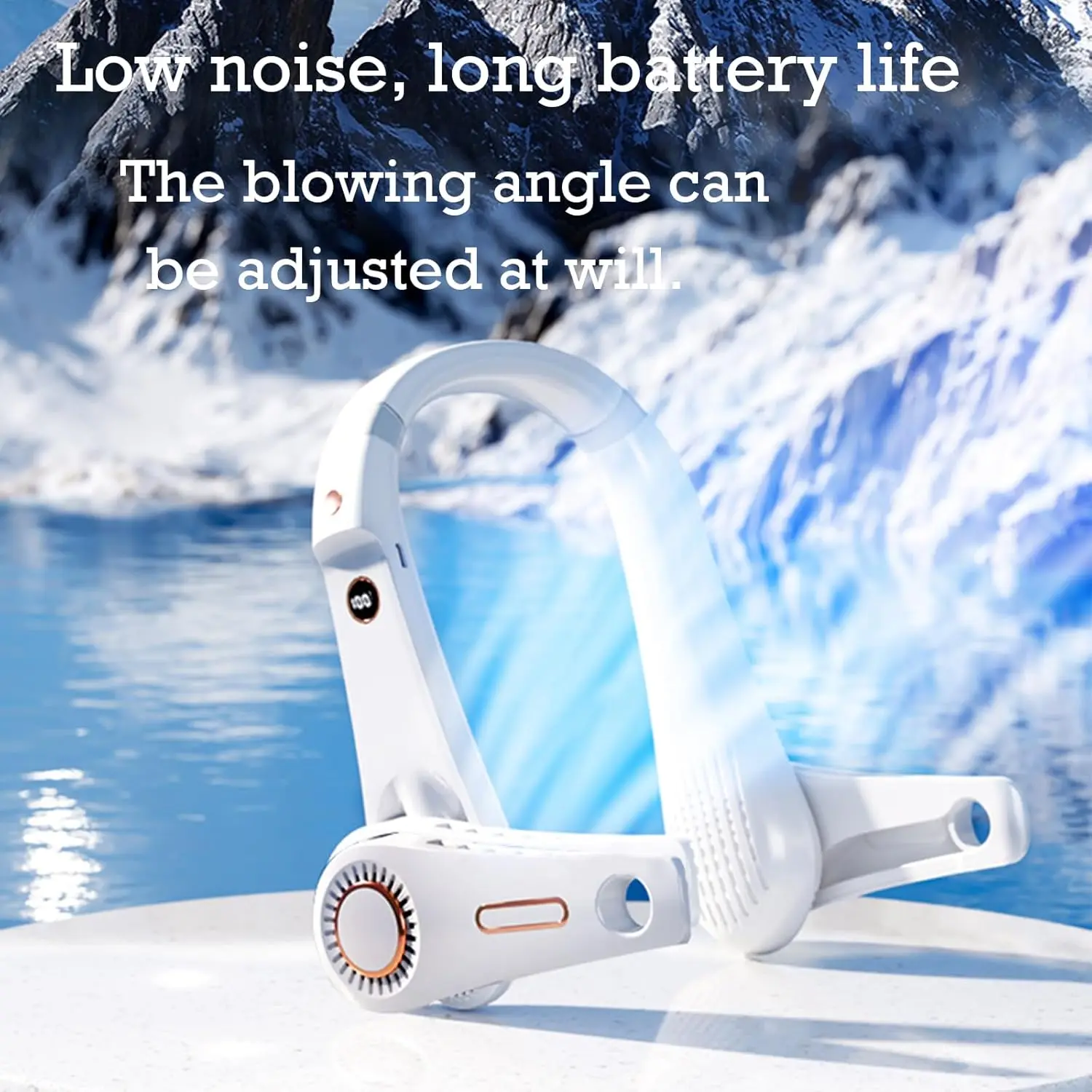 【2023年新作】新しいポータブル全角ネックファン、ハンズフリーブレードレスファン、ヘッドフォンデザインでウェアラブル、回転可能な吊り下げネック