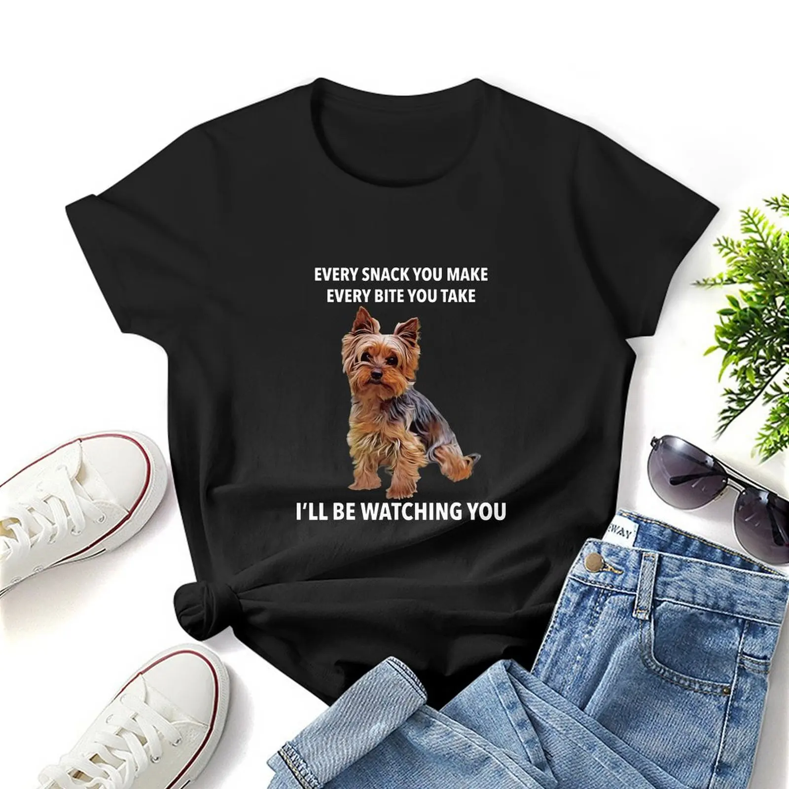 Yorkshire Terrier Funny Meme Every Snack I Ll Be Watching Print T Shirt Graphic Shirt Casual Short Sleeved Female Tee T-Shirt