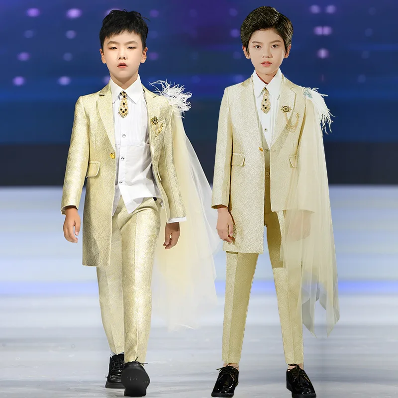 Children's model runway suit, handsome British style little boy host, flower girl dress, piano performance suit