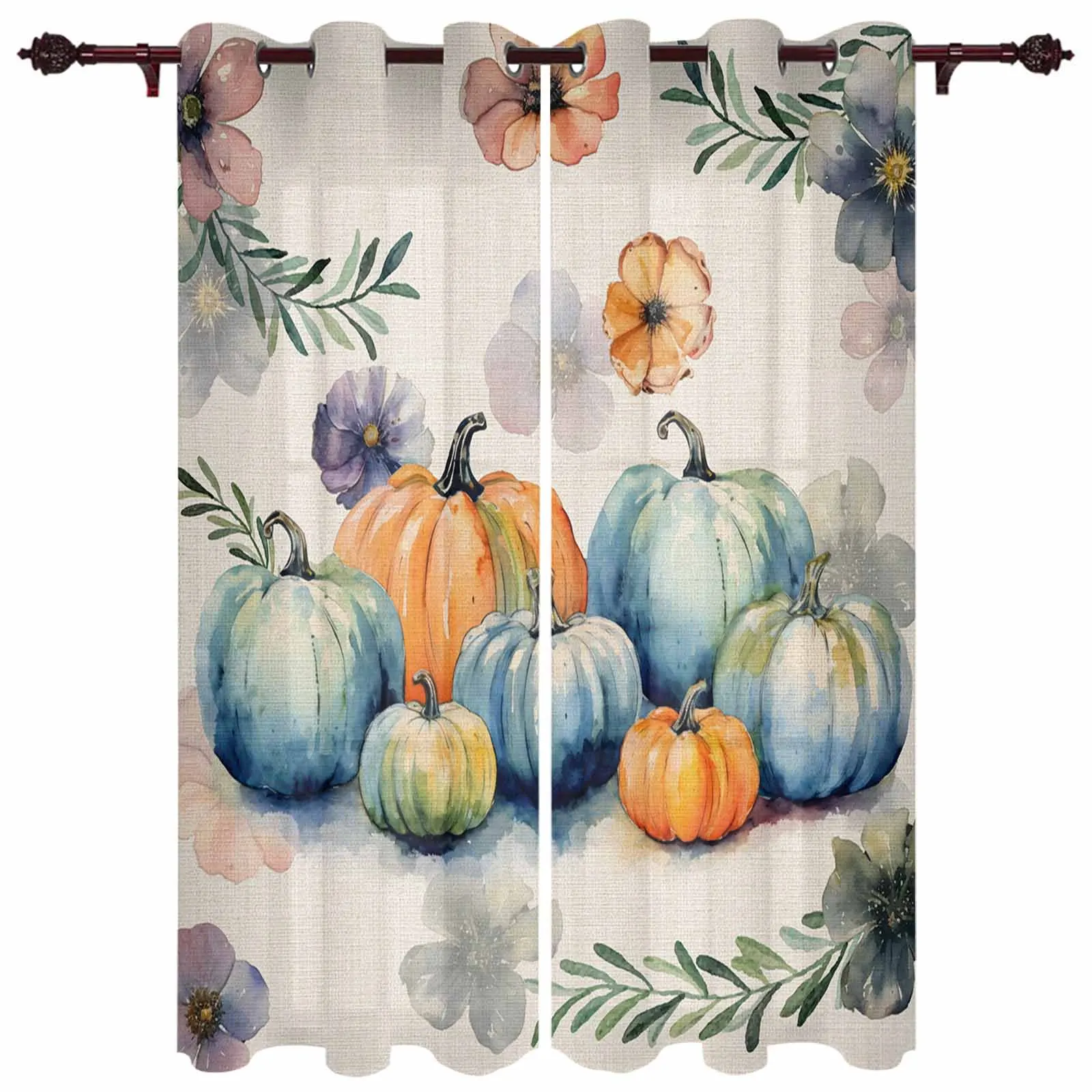 

Autumn Flowers Pumpkin Curtains for Living Room Window Curtain for Bedroom Modern Indoor Home Decor Curtains