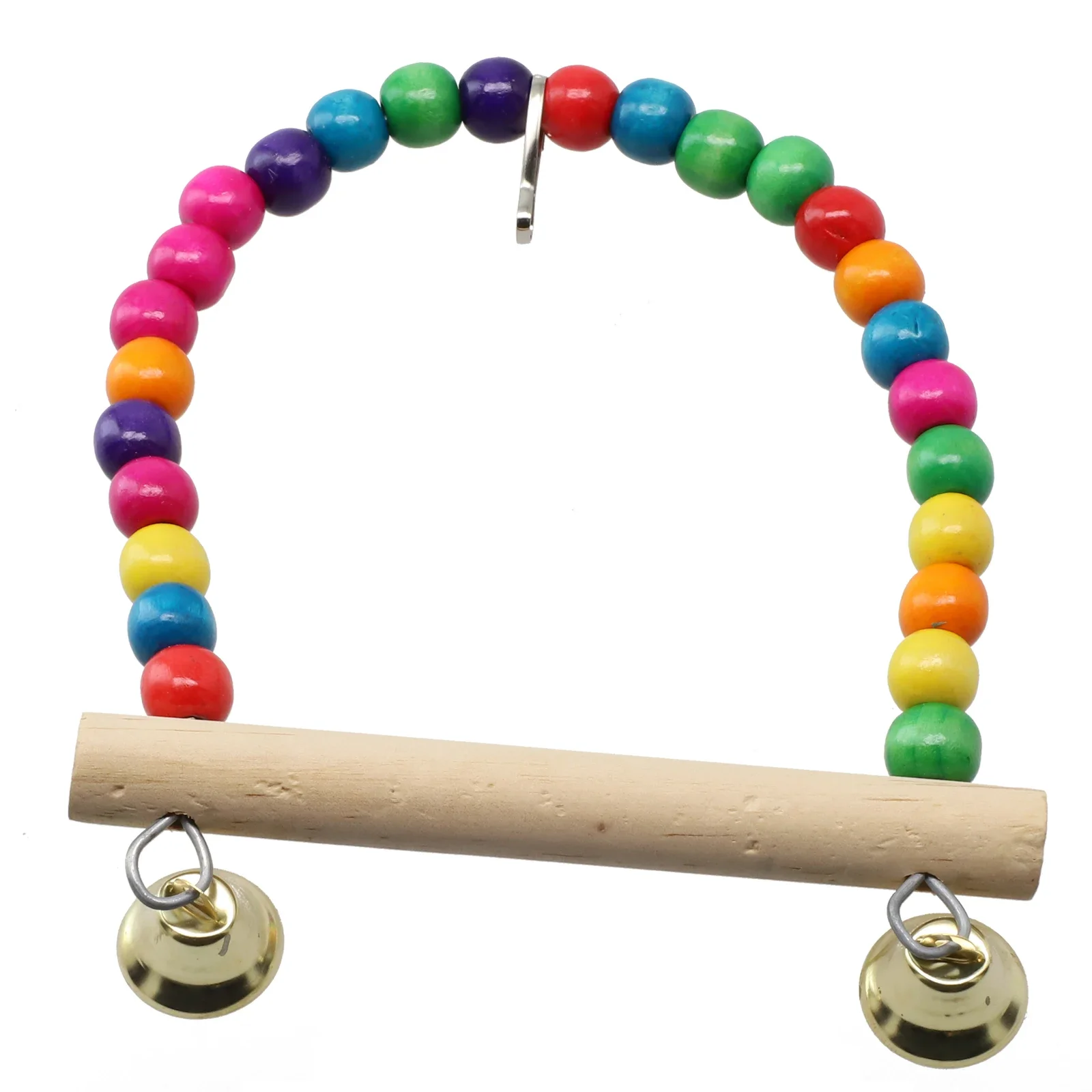 Natural Wooden Parrots Swing Toy Birds Perch Hanging Swings Cage With Colorful Beads Bells Toys Bird Supplies Drop Ship