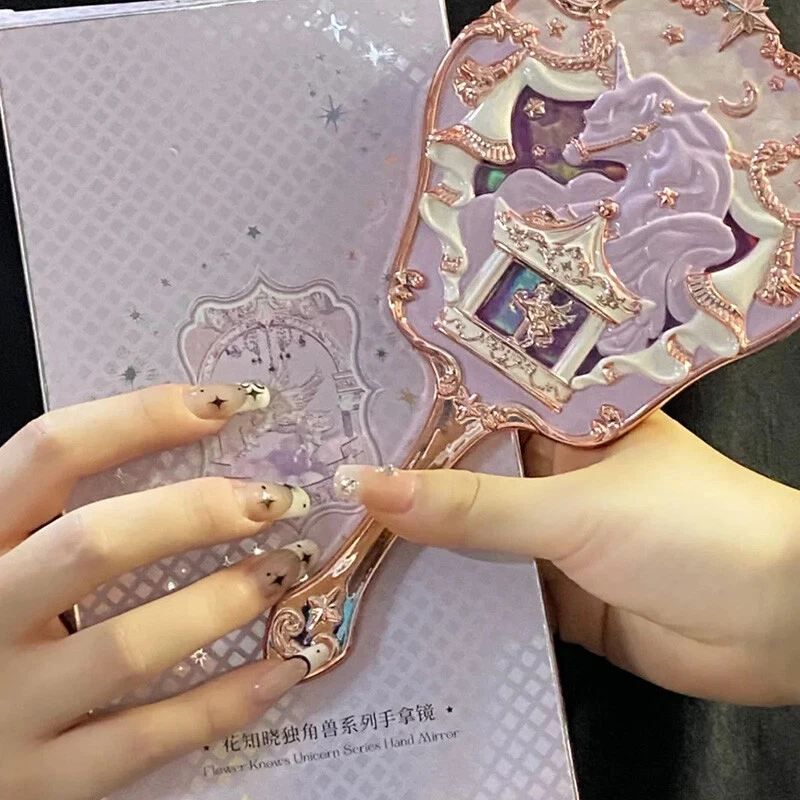 フラワーノウユニコーンクリスタルハンドヘルドミラーメイクアップミラー周辺機器