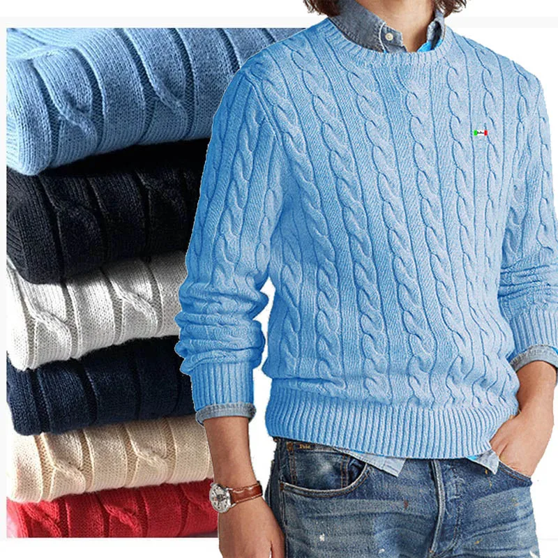 High Quality Fabric Men\'s Fall/Winter 100% Cotton Knitted Long-Sleeved O-Neck Sweater Slim Pullover Casual Simple Sweater Top