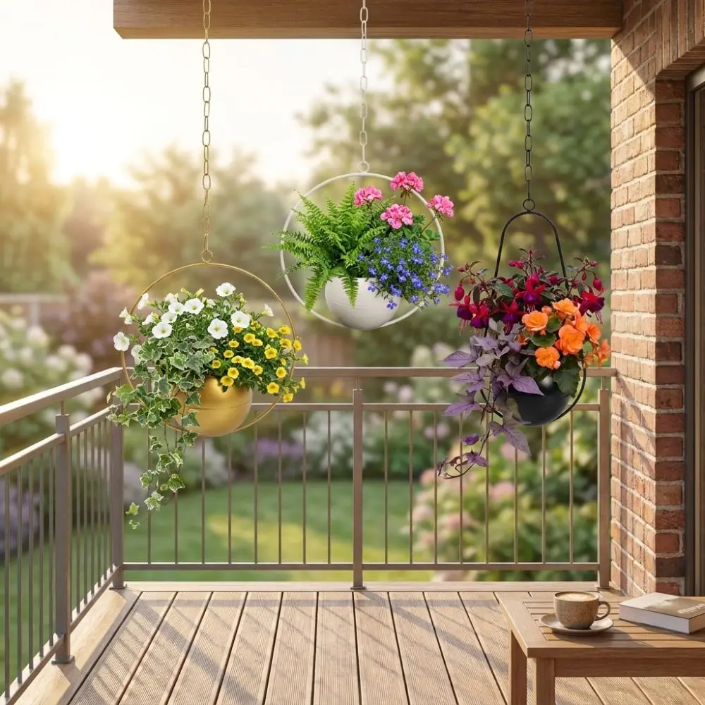 

Minimalist Metal Hanging Flower Pot Iron Art Wear-resistant Wall Mounted Flower Holder with Chain Hook Handmade Plant Container