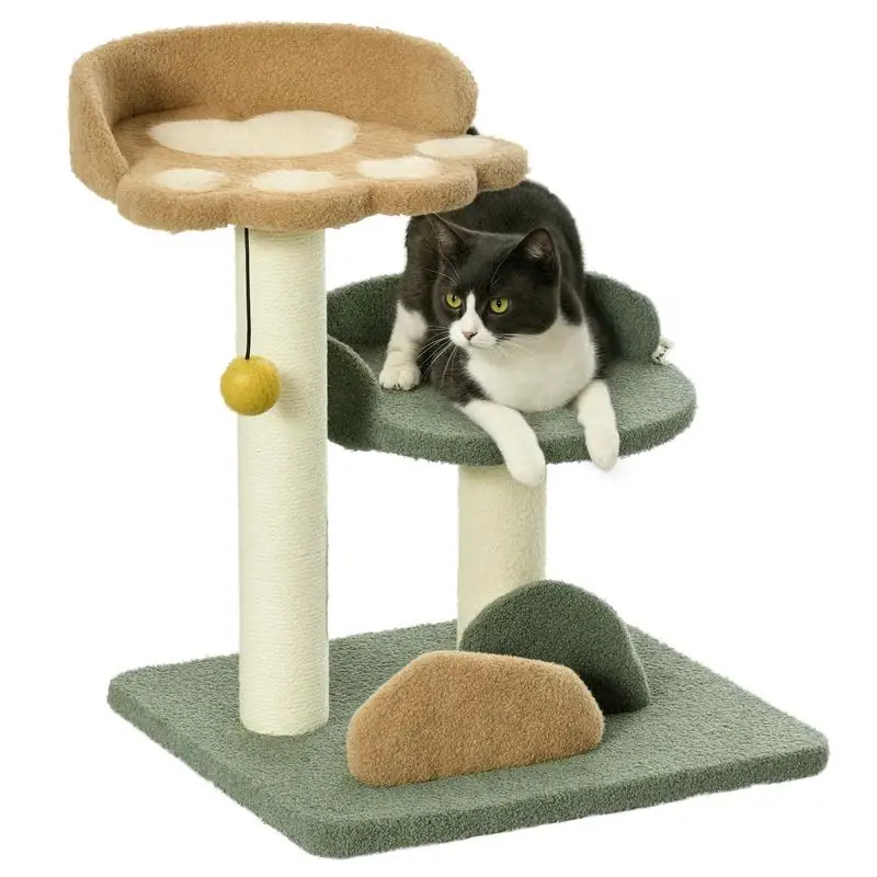 Arbre à chat avec 2 couchettes, balle et revêtement en velours, 43x39x52cm