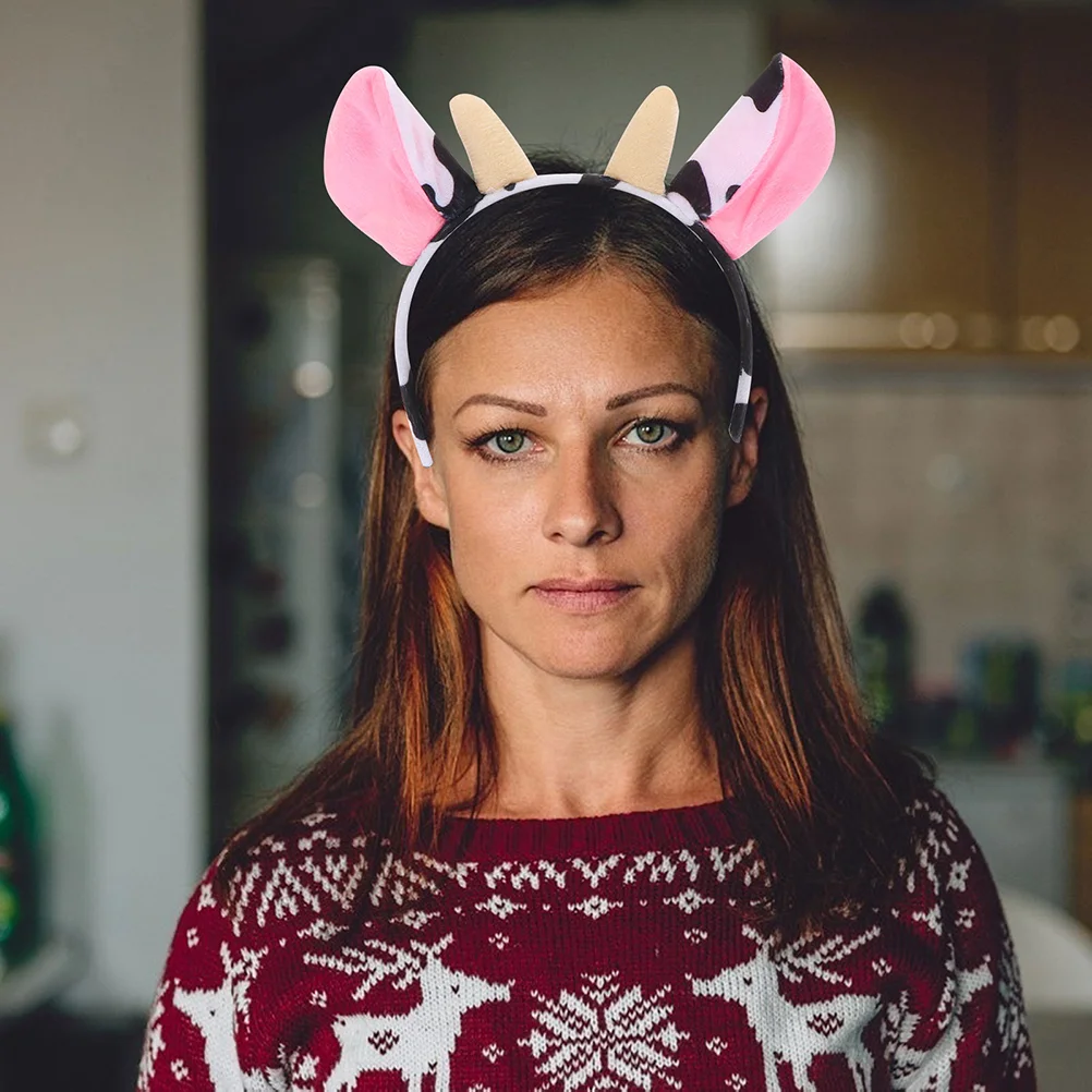 Decoración para el cabello para niños, diadema de animales con cabeza de vaca, decoraciones para el baño, oreja de dibujos animados encantadora, rosa para niños