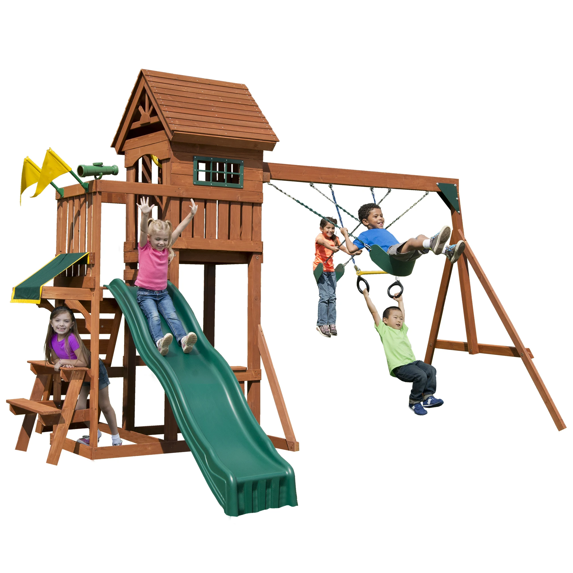 Wholesale Outdoor Large Wooden Kids House Durable Using Playhouses Wood Playhouses With Slide&climbing Wall