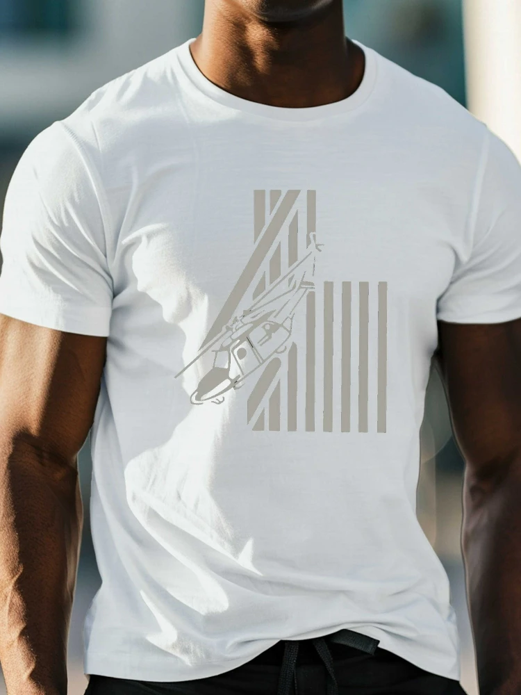 101st Airborne Helicopter & American Flag Graphic - Royal Blue Military-Inspired Design, 100% cotton  printed men's T-shirt.