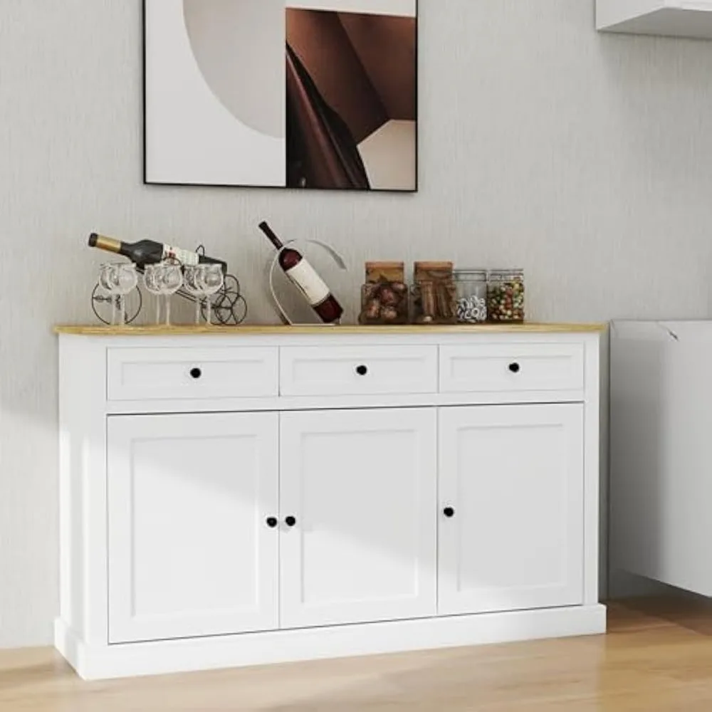 Armoire de Rangement Buffet Ferme, Serveur Bar, Armoire à Vin avec 3 Broches de proximité et 3 Portes, Étagères Réglables, Blanc