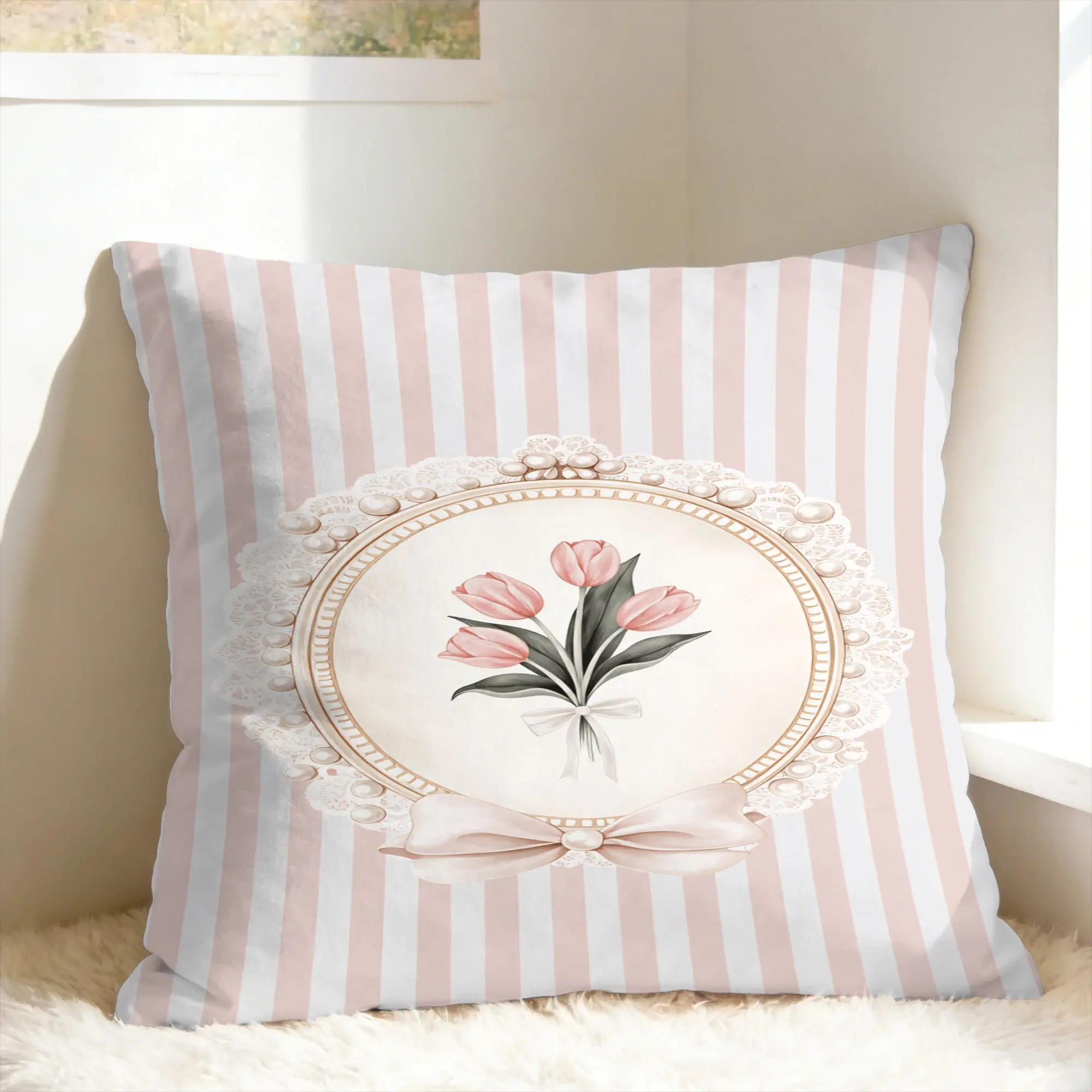 Tulip Spring Pillow Cover  Fashion Pillow Case For Couch Sofa Bedroom Comfy Cushion Cover Birthday Gift