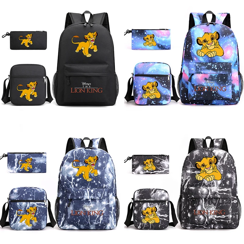 

3Pcs Disney The Lion King Simba Women's Travel Backpack Colorful Bag School bags Student with Lunch Bag Mochilas