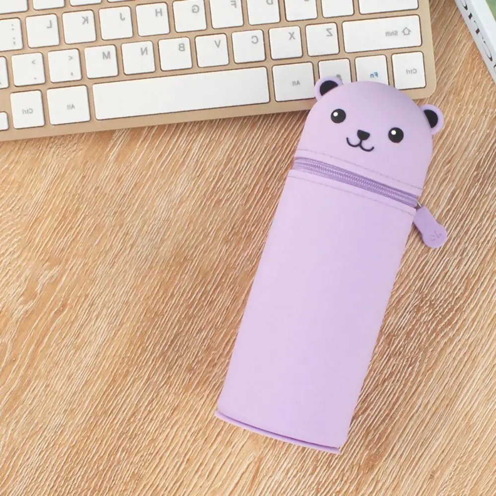 Bonito animal dos desenhos animados urso lápis caso silicone criativo lápis bolsa grande capacidade levante-se caixa de papelaria organizadores de mesa