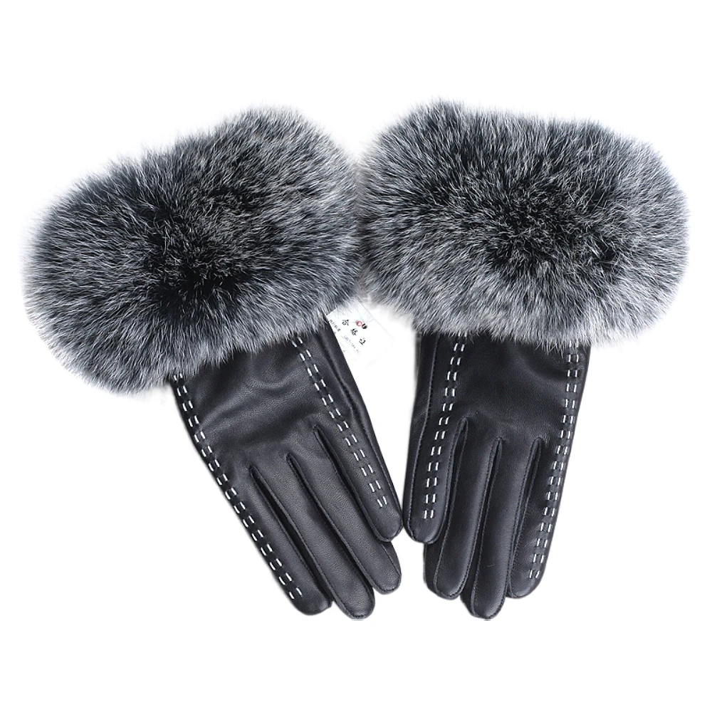 

2020 New Arrival Genuine Leather Glove Real Sheepskin & Fox Fur Gloves Women's Fashion Style High Quality