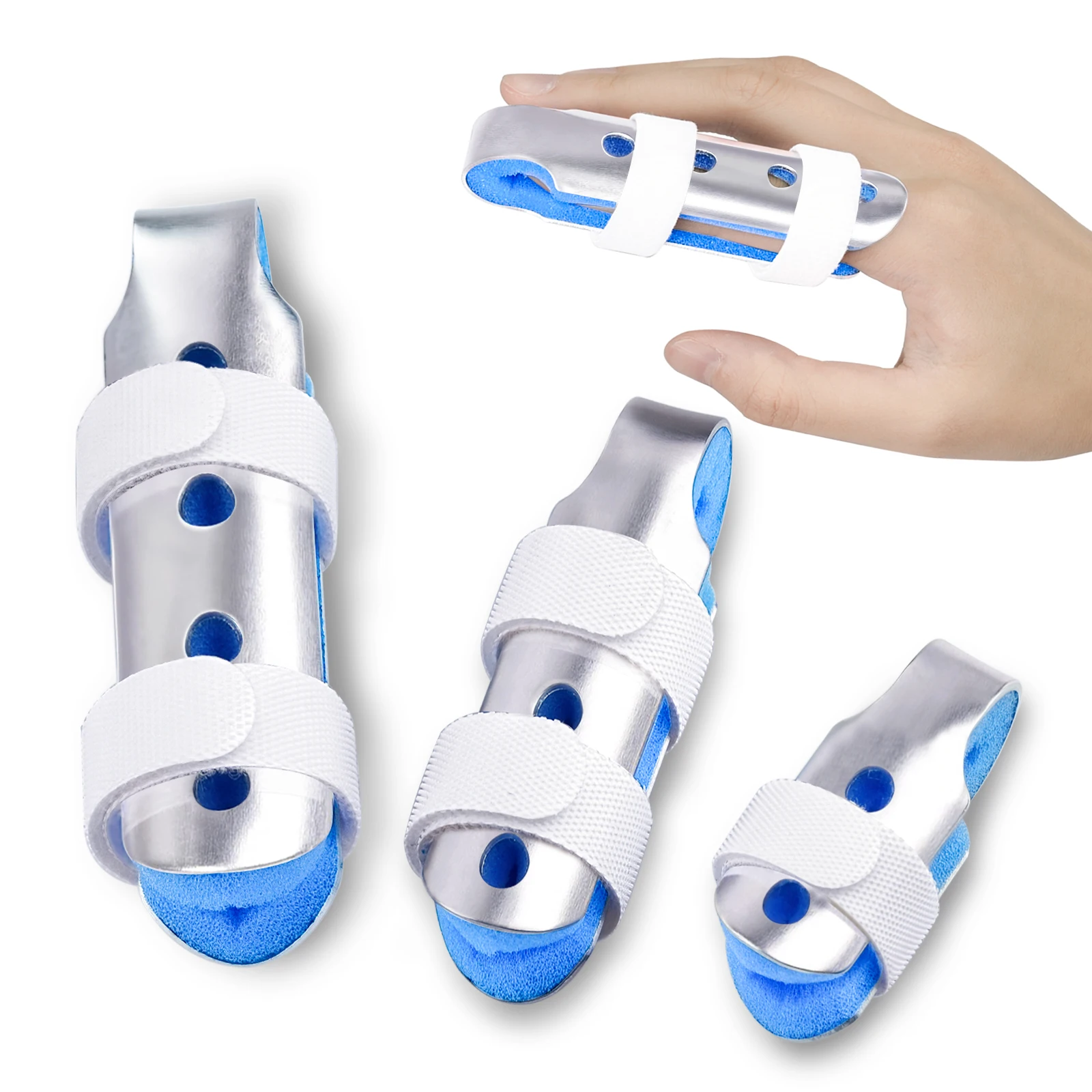 Rhino Rescue Finger Splint – 3PCS Adjustable Finger Brace for Broken Fingers & Joint Support (Blue)