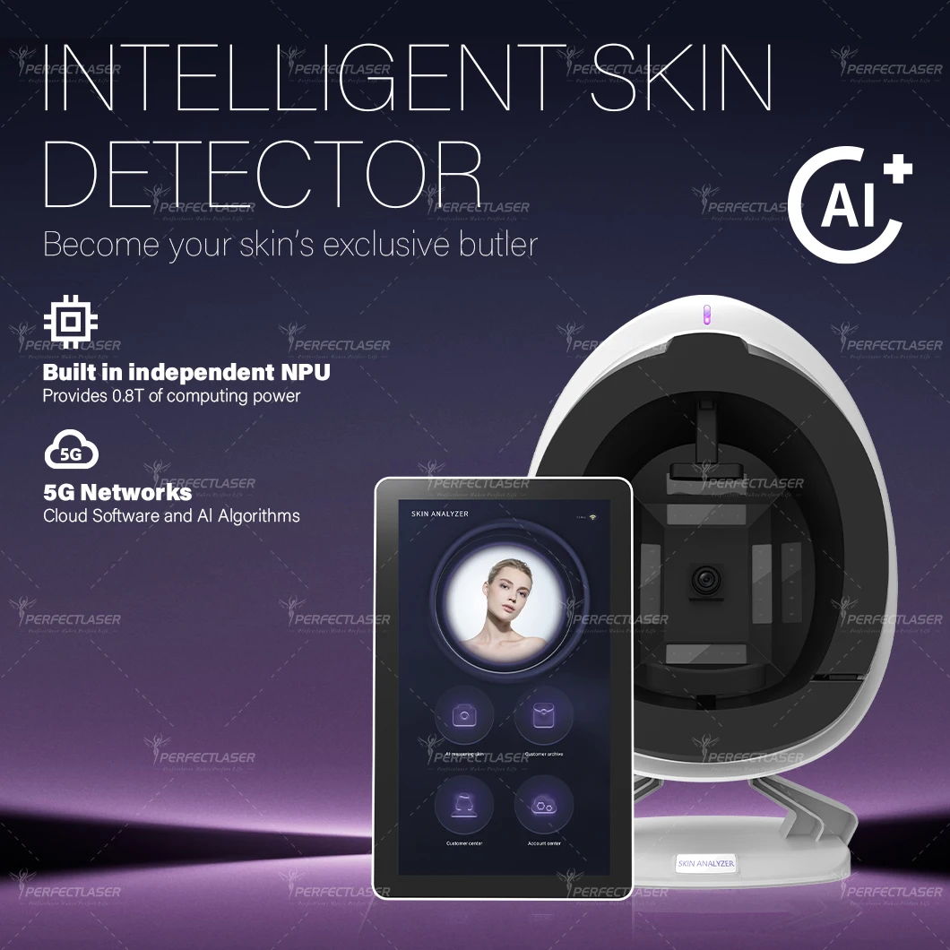 Perfectlaser AI Intelligent Skin Detector 180° Omni-Directional Skin Image Acquisition 8 Spectroscopy Imaging Technology Machine