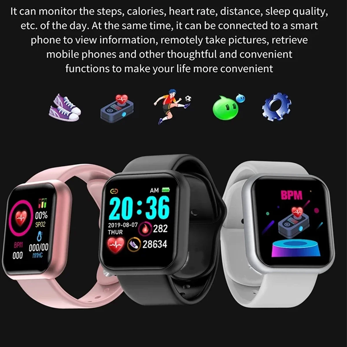 Reloj inteligente conectado para niños, reloj de pulsera para Fitness, Monitor de ritmo cardíaco y presión arterial, reloj inteligente deportivo para Android