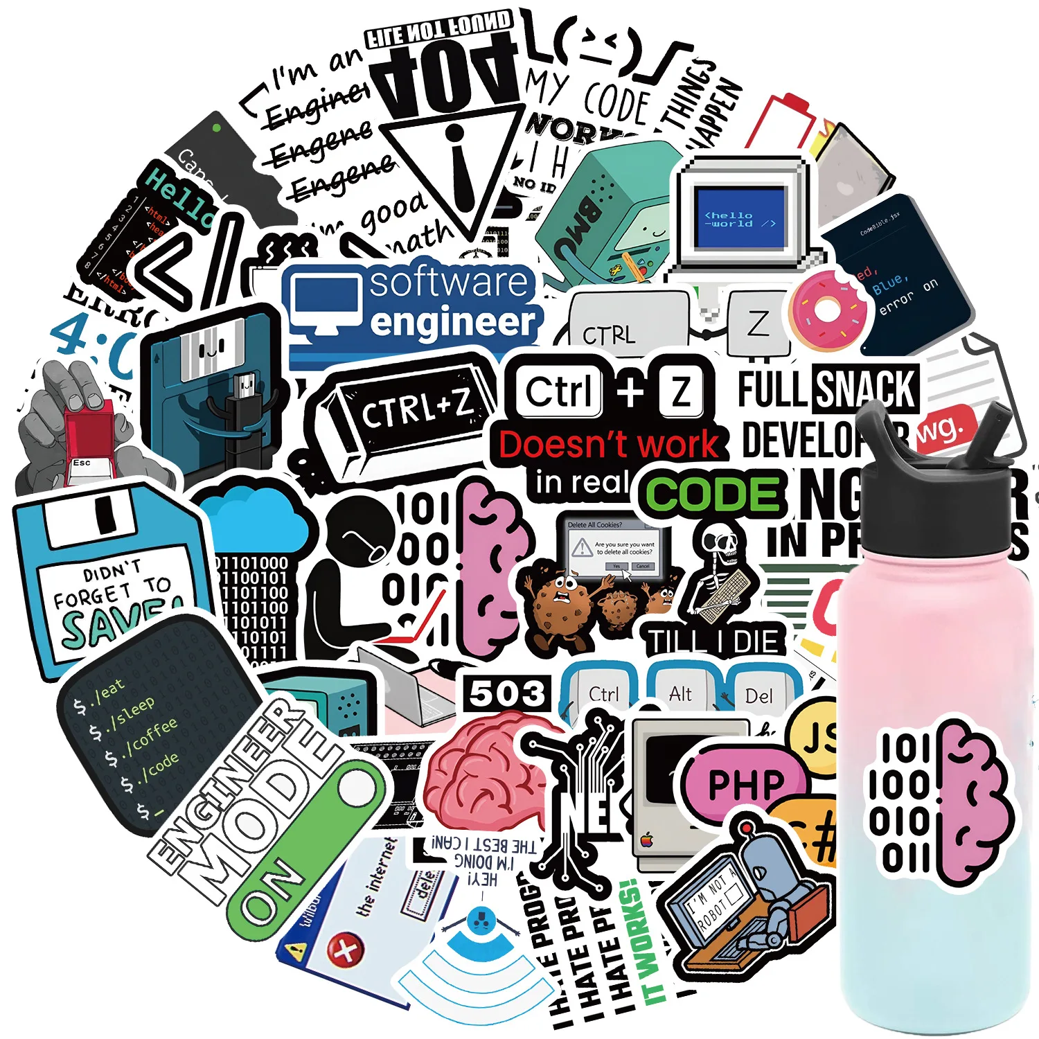 50pcs Internet Programmer Stickers Graffiti Decals Phone Skateboard Luggage Laptop Car PVC Waterproof Cartoon Sticker Kids Toy