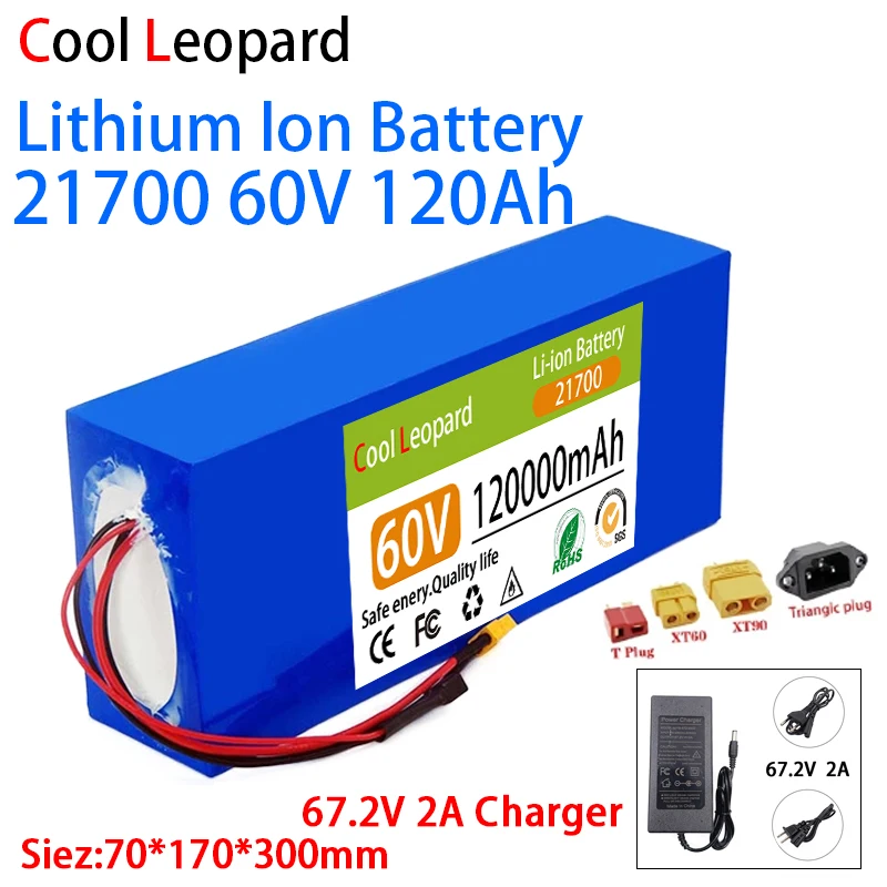 

60V 120Ah 21700 Lithium Battery Pack 16S4P 1000W-3000W High-Powered Electric Bike Motorcycle Scooter Battery +67.2V 3A Charger