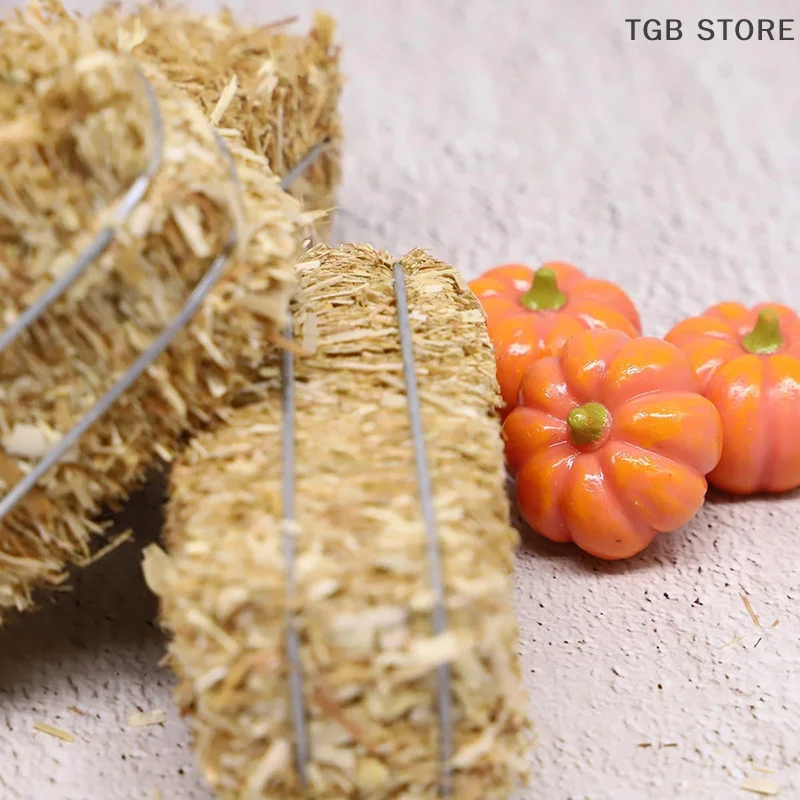 6 قطع من كتل القش الصغيرة، بالات القش، كومة قش وهمية قابلة للتكديس، ديكور مزرعة ريفية مصغرة