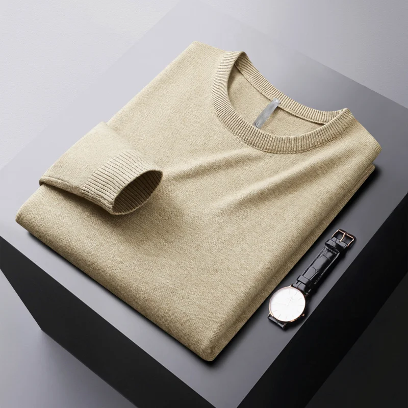 Winter Fashionable Warm Sweater Men's Elastic Cold-Resistant Clothes Casual Pure Color All-Matching round Neck Sweater