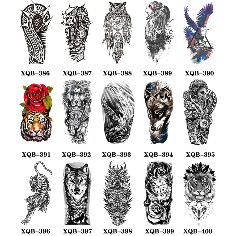 for Women Men Large Tribal Lion Warrior Tiger Wolf Temporary Tattoos Tattoo Sleeve Black Tattoo Sticker Fake Tattoo Stickers