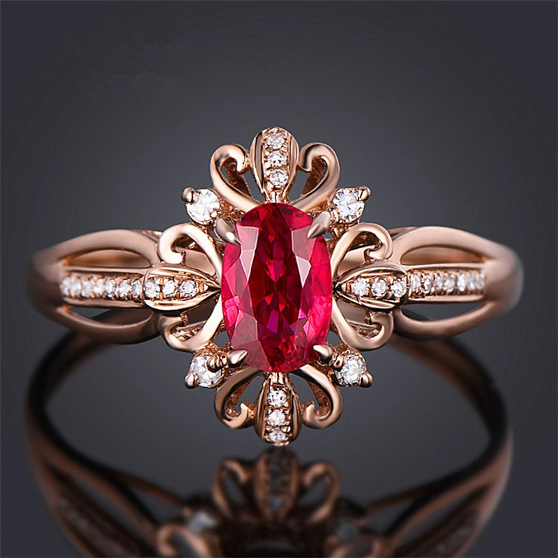 Rose Red Flower Ring Resizable Gold Silver Finger Rings For Women Valentine's Day Gift Jewelry