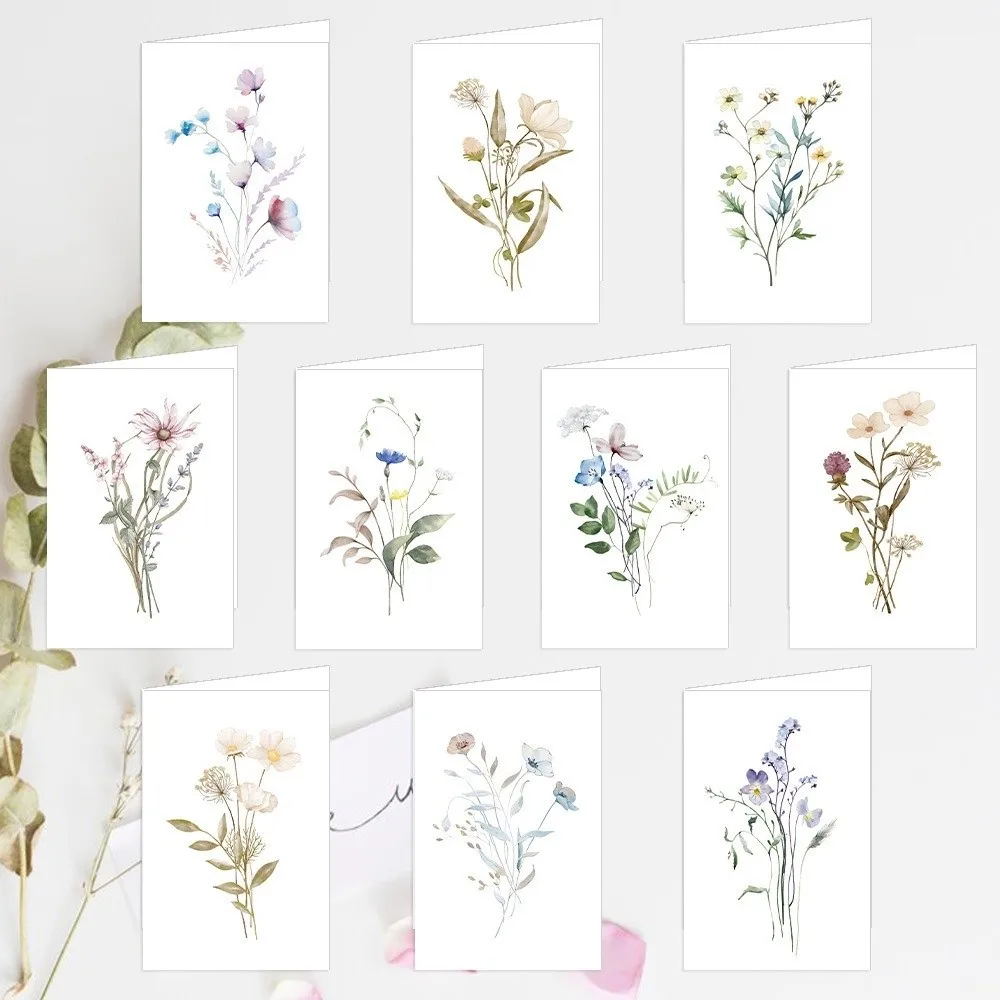 10 Pcs Watercolor Flower Blank Greeting Cards DIY Cardboard Blank Note Cards with Envelopes Hand Drawn Party Invitation Card