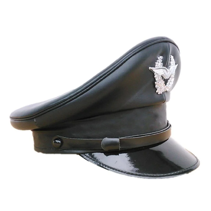 Leather Germany Officer Visor Cap Army Hat Cortical Military Hats Police Cap Cosplay Halloween Hat