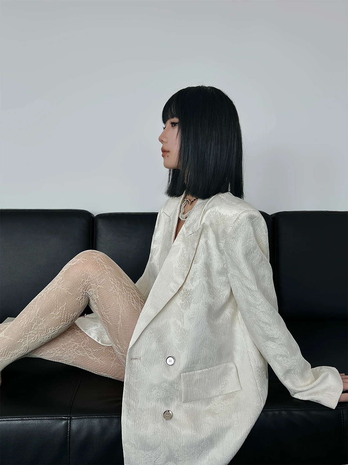 

Женский костюм Ele Bla с узором Jaet, весна 2023, двубортный длинный свек, свободный крой из полиэстера