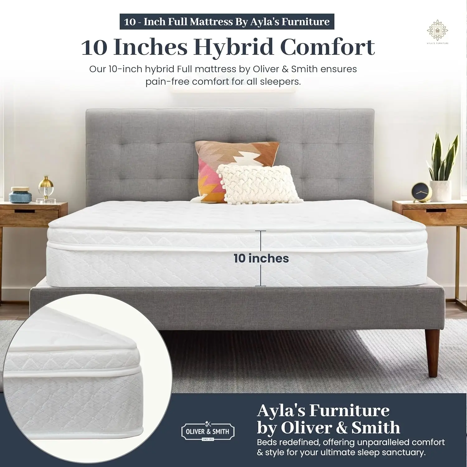 Full Size Mattress - 10 Inch Hybrid Full Mattress with High Density & Comfort Cold Foam with Continuous Coil Bonnell Springs - E