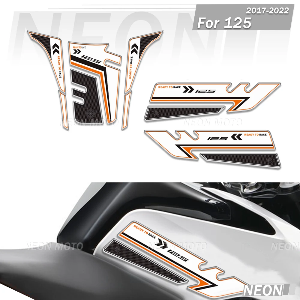 

For 125 2017-2022 Motorcycle 3D Tank Pads, Fairing Fender Protector Side Grips Gas Fuel Oil Knee Stickers Decals Kit