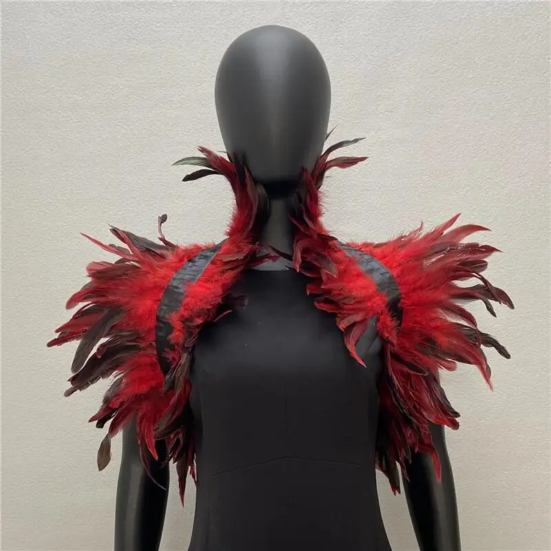 Fashion Gothic Feather Cape Natural Feather Shrug Shawl Fake Collar Shoulder Wrap Halloween Cosplay Stage Show Costume Costume