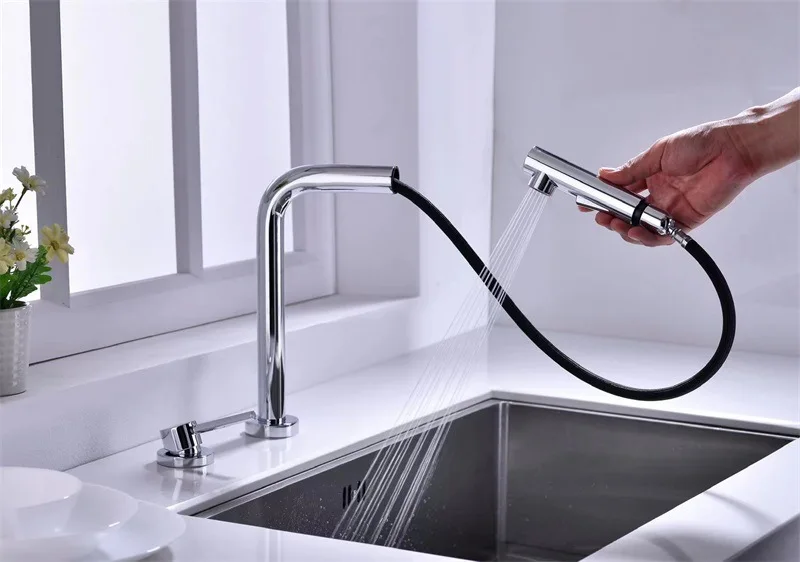 

Double Hole Kitchen Faucet Sink Adjustable Faucet Single Handle Pull-out Kitchen Faucet