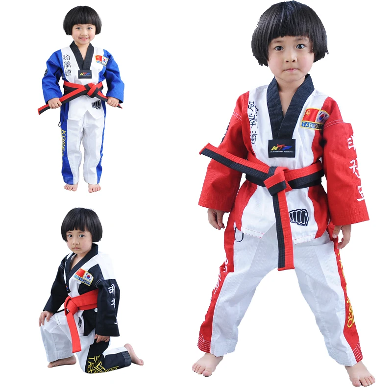 

High Quality Black Red Taekwondo Uniform Training Taekwondo Suits Embroidery Uniforms Poomsae dobok WTF approved Size 160-190cm