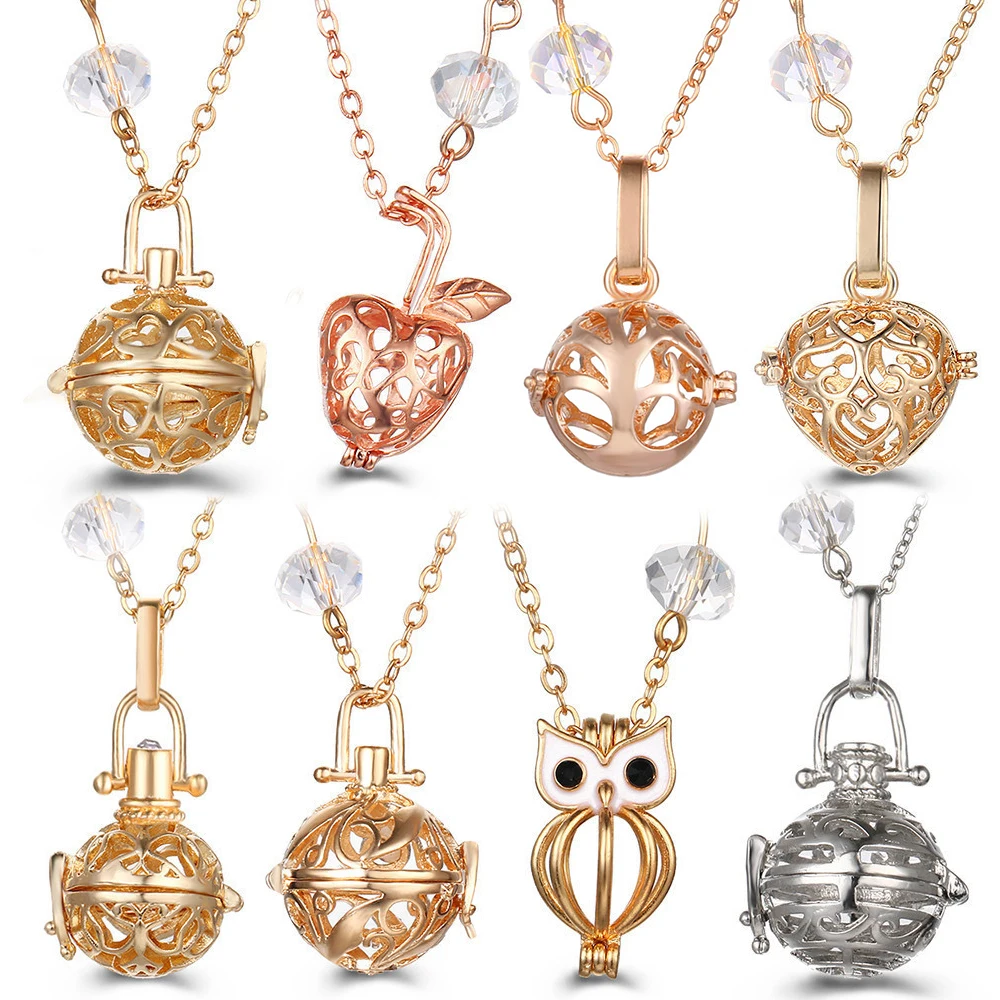 Mexico Chime Crystal Chain Caller Owl Aromatherapy Locket Necklace Tree of Life Small Pendant Essential Oil Diffuser New Jewelry