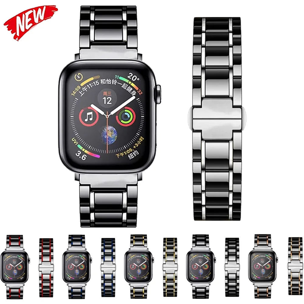 

Керамический металлический ремешок для Apple Watch Ultra 49 мм 45 мм 44 мм 42 мм 41 мм 40 мм Браслет-браслет Ремень iWatch Series 9 8 7 6 5 4 Band