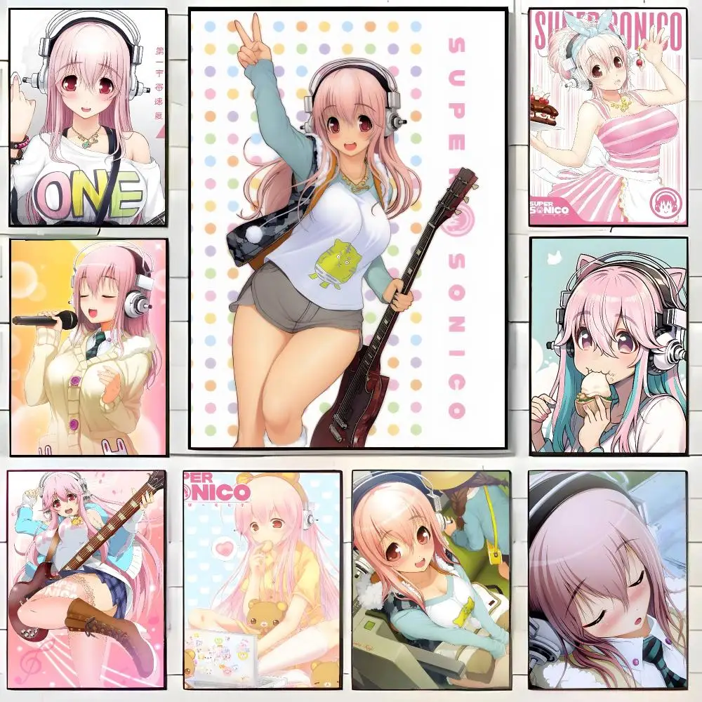 Hot Cute Anime Super S-Sonico Poster HD Home Decor Sticky Wall Waterproof Home Living Room Bar Aesthetic Decor