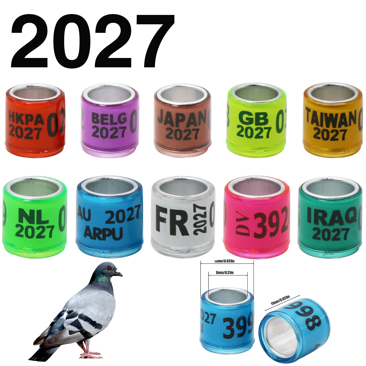 50 Pcs 2027 Style Digital Bird Foot Rings Pigeon Racing Training Tools Bird Identification Supplies Aluminum Plastic Ring