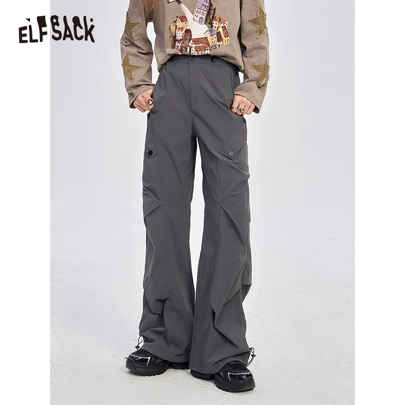 

ELFSACK 2024 Autumn New Arrive American sports and casual wide leg work pants for women, straight leg slimming pants