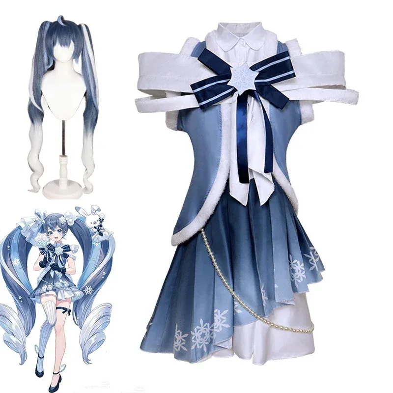 

In Stock Miku Cosplay 2025 Snow Miku Cosplay Costume Wig Anime Japanese Lolita Dress Halloween Party Outfits for Women