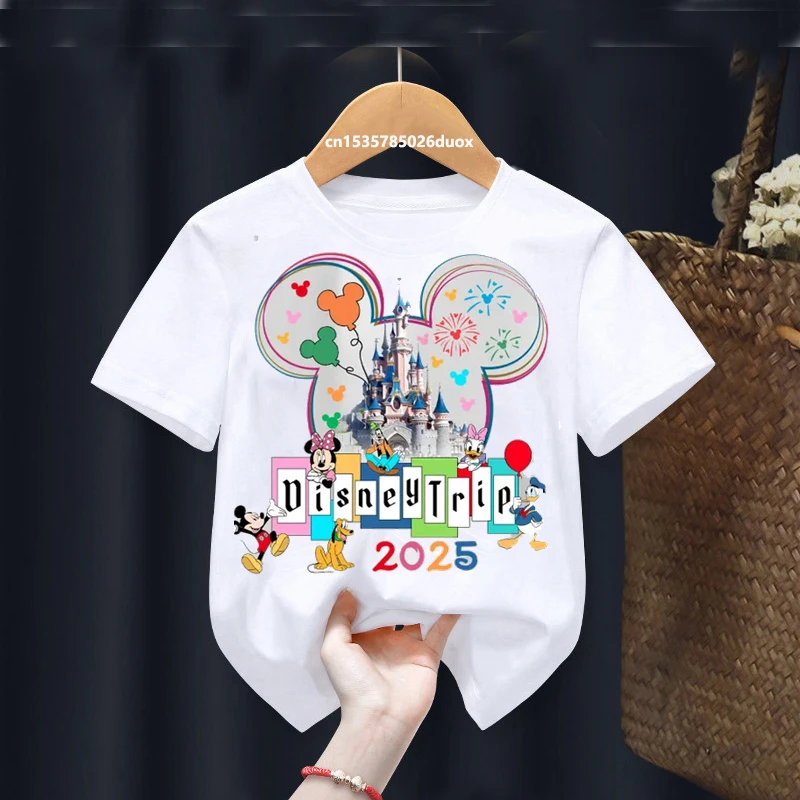 Детская летняя милая круизная линия Микки и друзья Disney Cruise Kawaii Футболка с короткими рукавами для девочек Disney Family Cruise 2025 Футболка для мальчиков