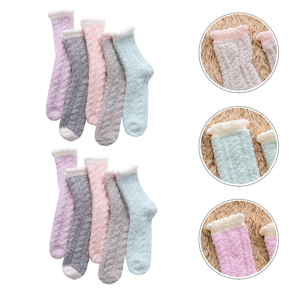 

Warm Floor Socks 2 Pairs Women Thick Coral Fleece Slippers Winter Autumn Midcalf Socks Soft Elastic Comfortable Non-Slip Warmth