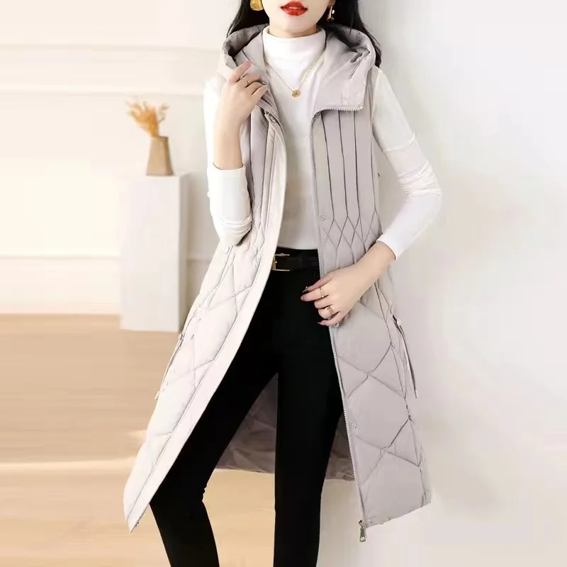 2024 neue Winter Frauen Weste Baumwolle Mantel Harajuku Kapuze langen Mantel warme Mantel Westen ärmellose Jacke weibliche Outwear Streetwear