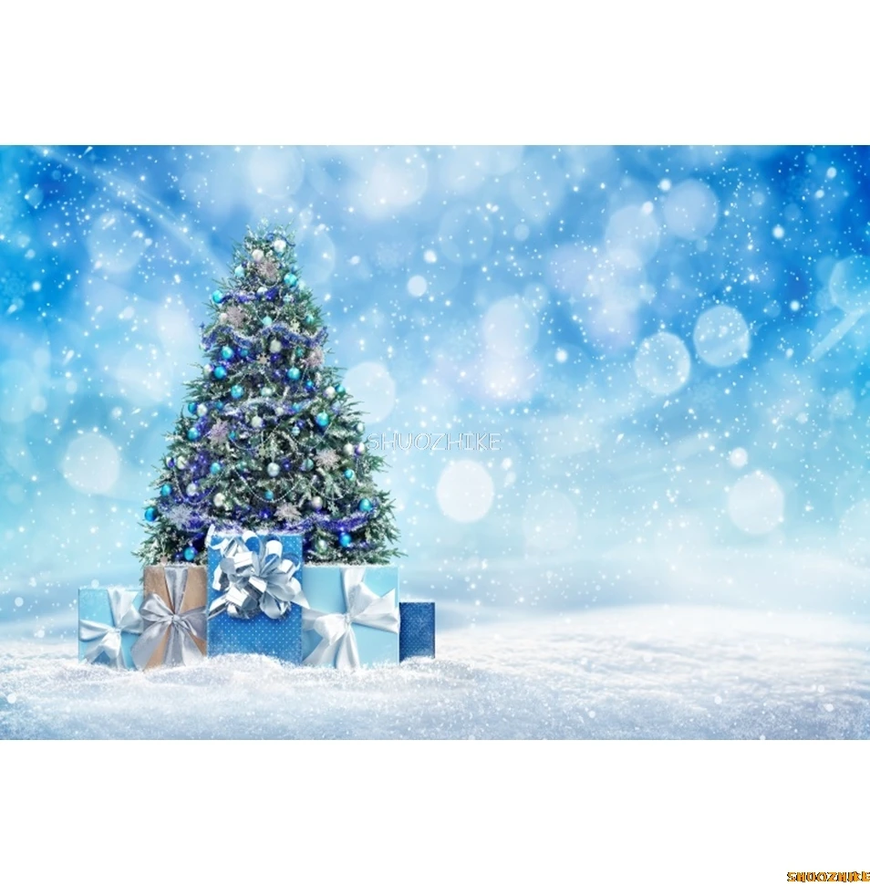 หิมะฤดูหนาว Snowfield ต้นคริสต์มาสฉากหลังเด็กภาพครอบครัว Xmas Party การถ่ายภาพพื้นหลังตกแต่ง Photo Studio Props