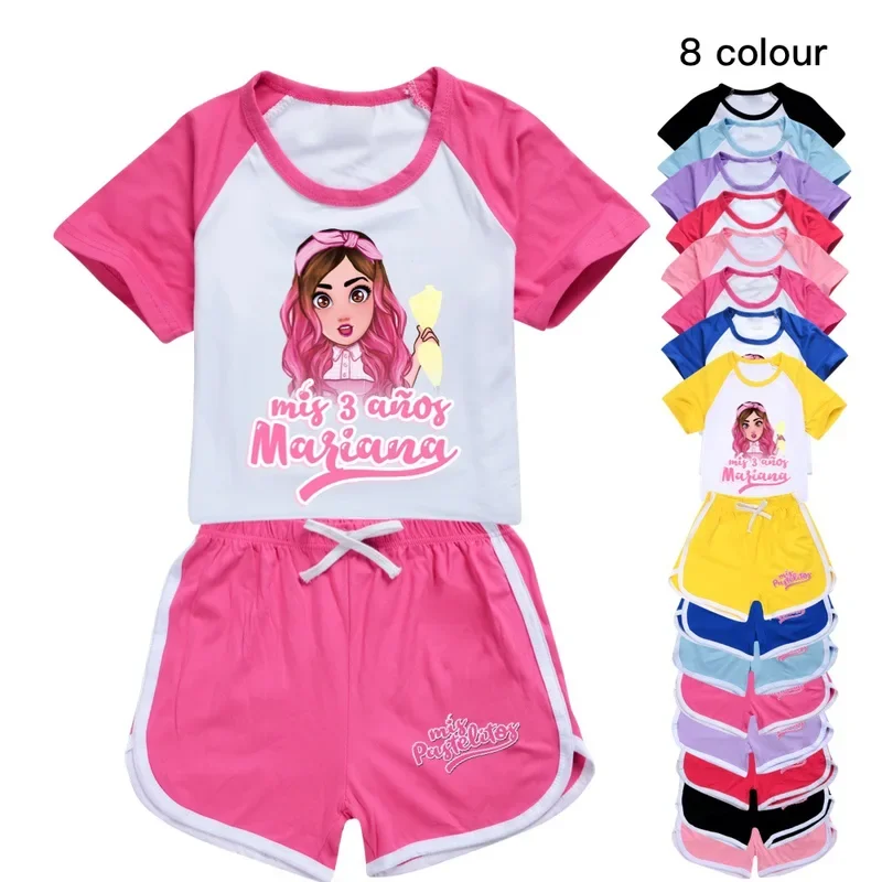 Pijama de cupcakes anime para criança, camiseta de algodão de manga curta e shorts, roupas esportivas casuais para meninos e meninas, verão